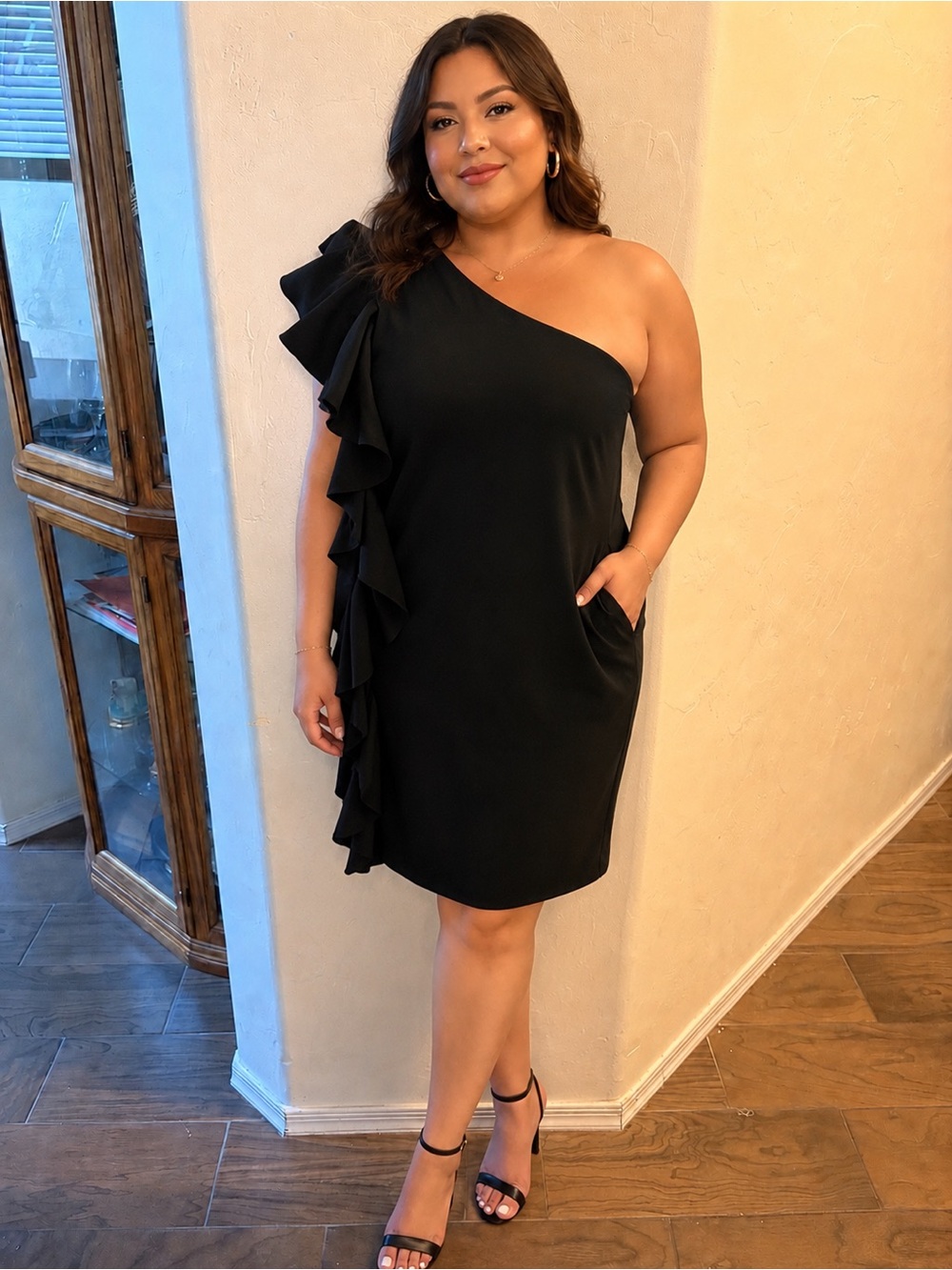 Armani Collezioni One-Shoulder Black Ruffle Dress XL designer formal dress